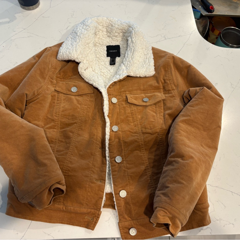 Forever 21 Tan Corduroy Sherpa-Lined Bomber Jacket
